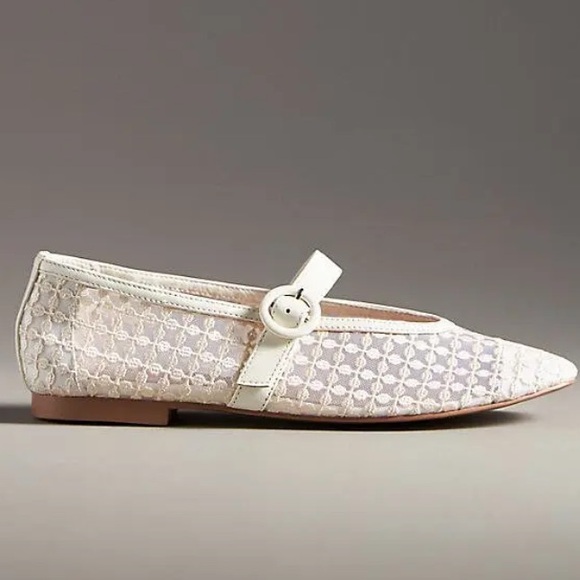 Bibi Lou Beige Floral Mesh Mary Jane Flats